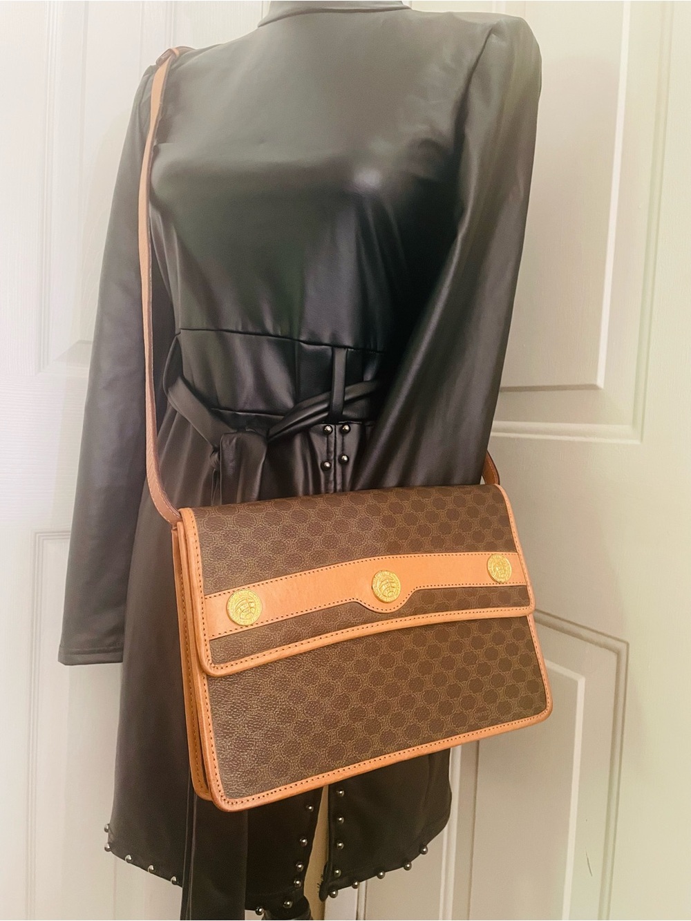 Celine macadam Shoulder Bag with Gold Medallions